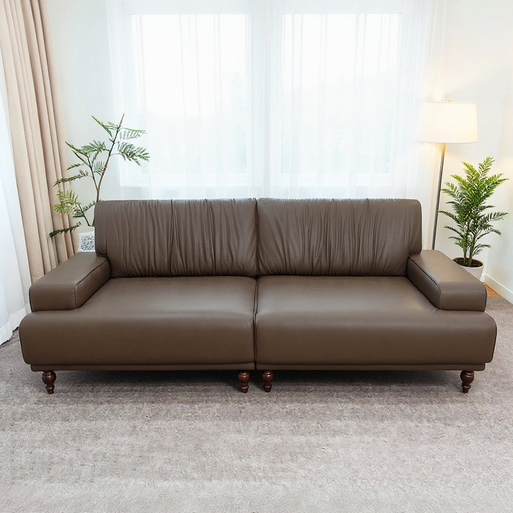 Sofa C32-FK-M001 Mid-Century Modern Pull-Up Leather Solid Larch Frame 75.39"