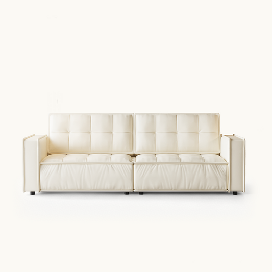 Modern Faux Leather Sofa 95.2" with Biscuit Tufting & Solid Larch Wood Frame