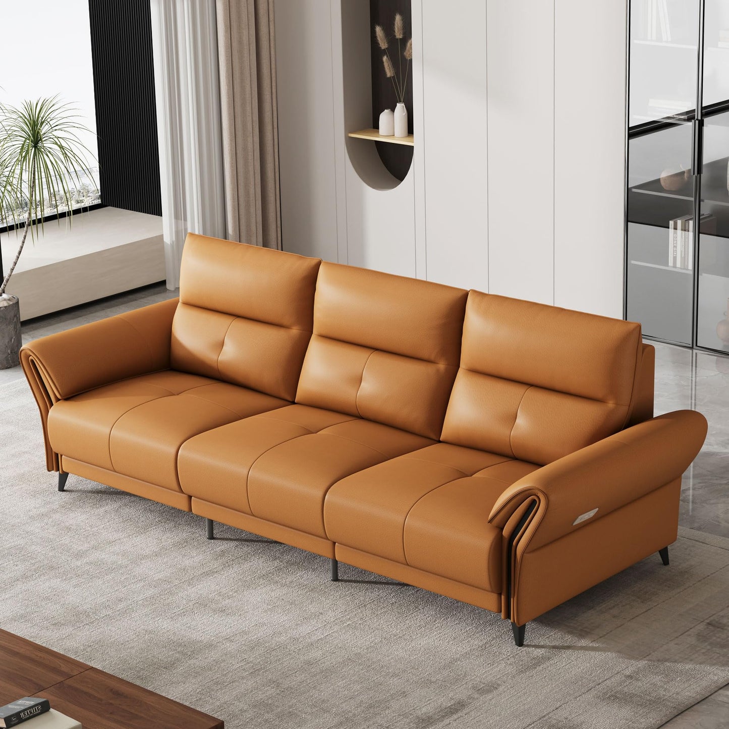 Sofa C18-FK-L001 Modern Power Recliner Solid Larch Frame 112.5"