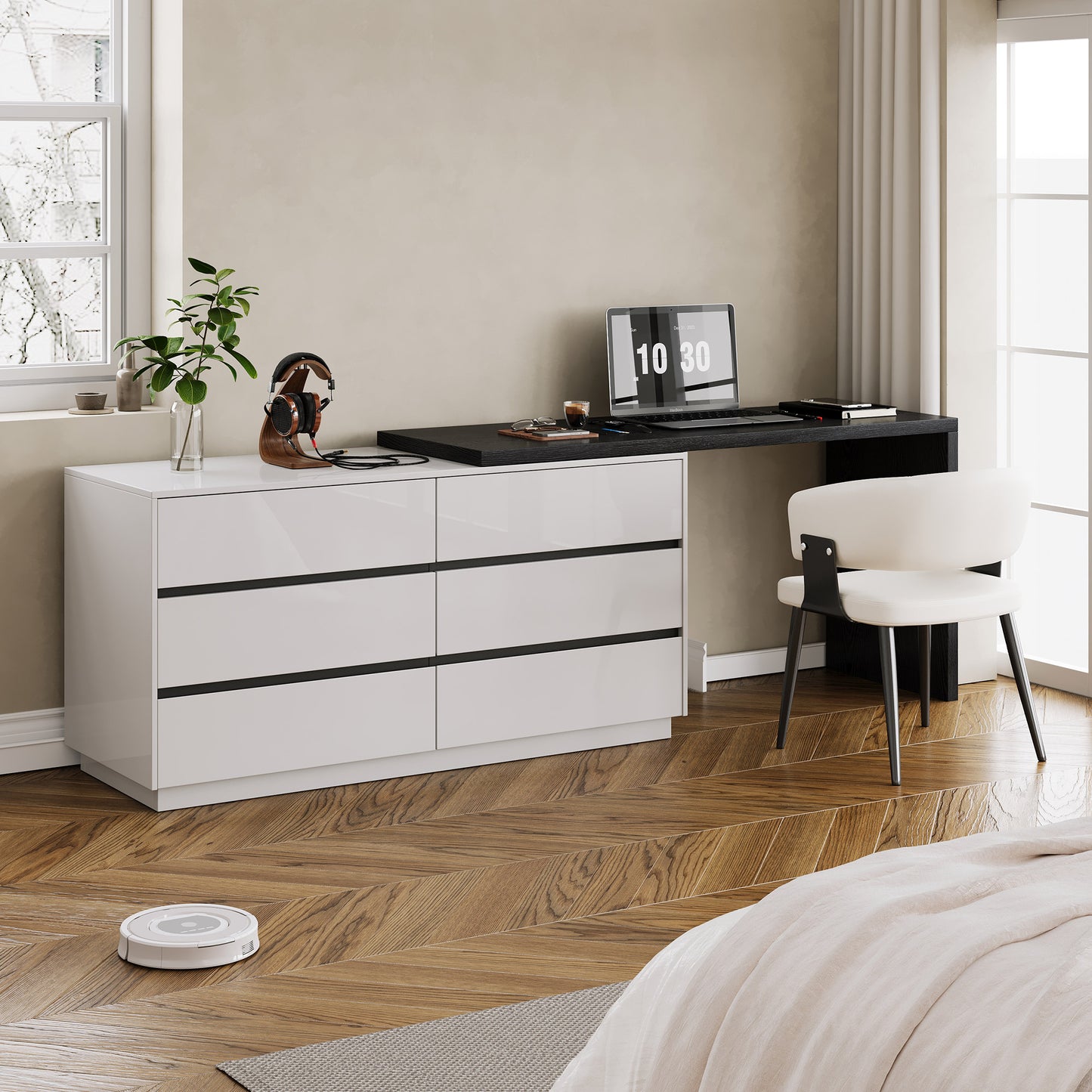 Desk D63-FK-M001 Modern Extendable Swivel Desk Top 114.56"