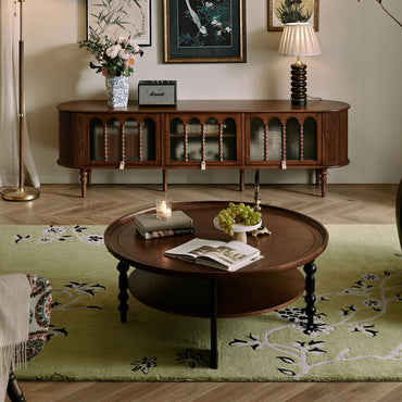 Semo Vintage Round Coffee Table, Mid-Century Walnut Living Room Center Table