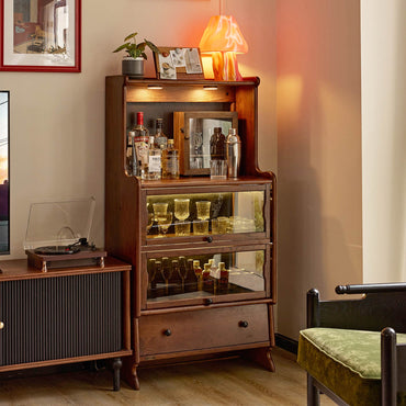 Alden Vintage Entryway Display Cabinet with Hooks and Drawers