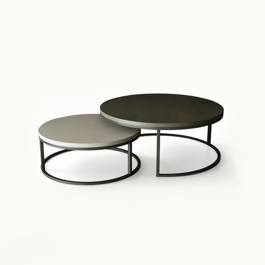 Round Nesting Coffee Tables 55.2" Set of 2 Two-Tone Finish