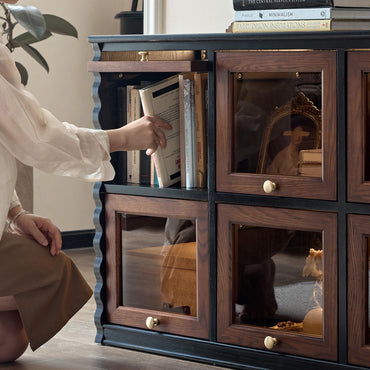Gael Vintage Flip Door Storage Cabinet, Mid-Century Walnut Display Cabinet