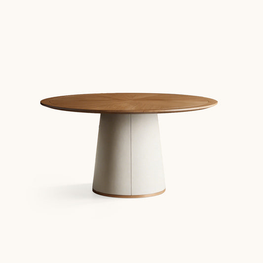 Mid-Century Modern Round Dining Table 59.05" with Upholstered Pedestal Base