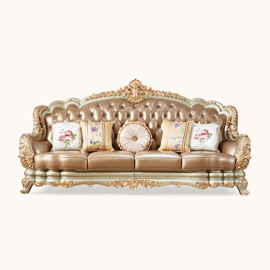 Versailles Imperial Luxury Tufted Leather Sofa Set | Hand-Carved European Classic Sofa Collection