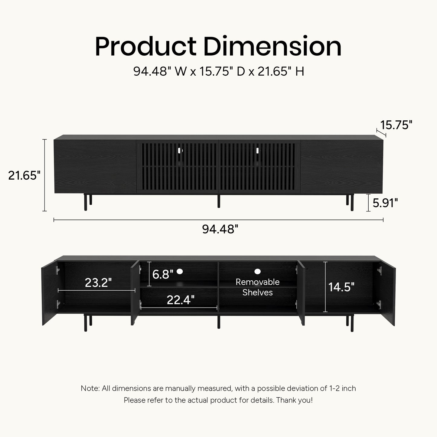 Mid-Century TV Stand with Hidden Storage for 32-100” TVs