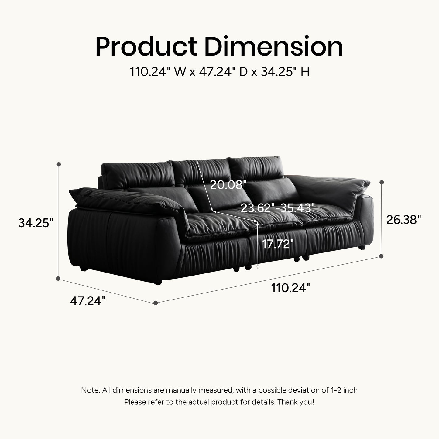 Bailey Genuine Leather Sofa (94” / 102” / 110”)