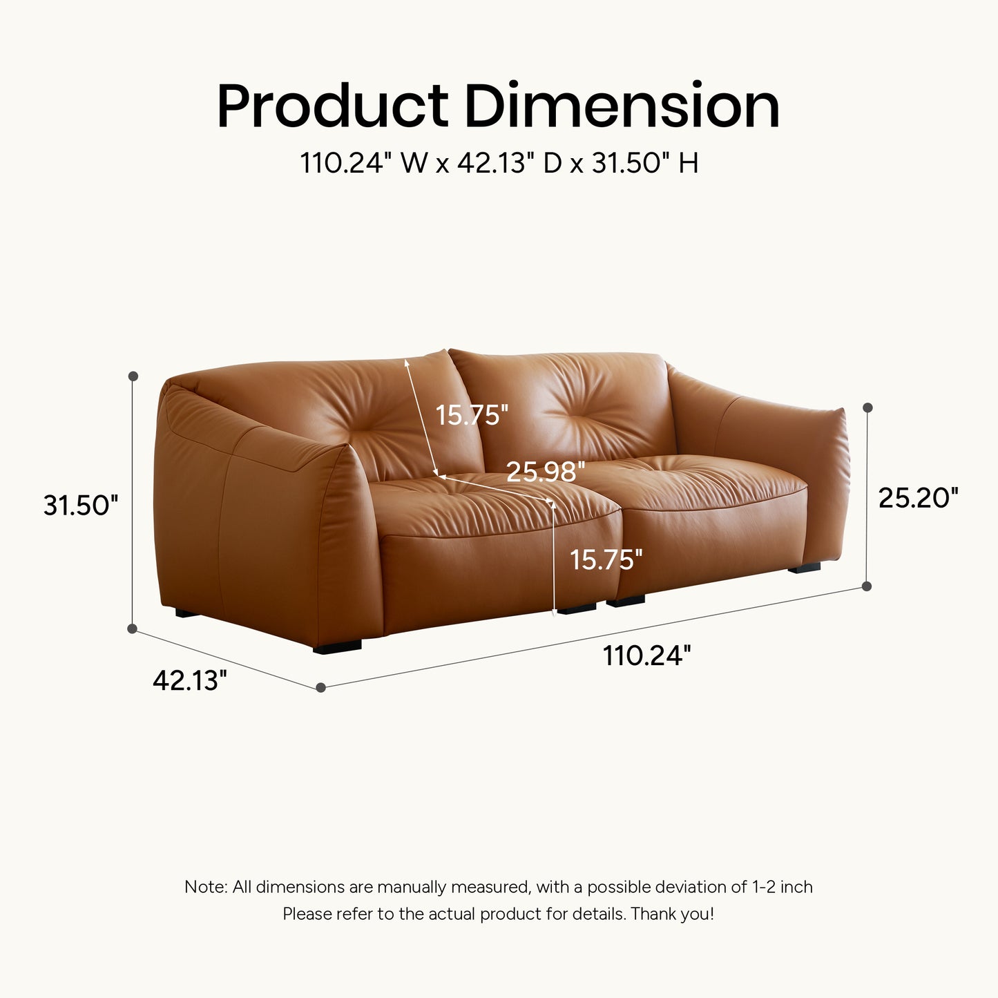 Karl Genuine Leather Sofa (87” / 94” / 102” / 110”)