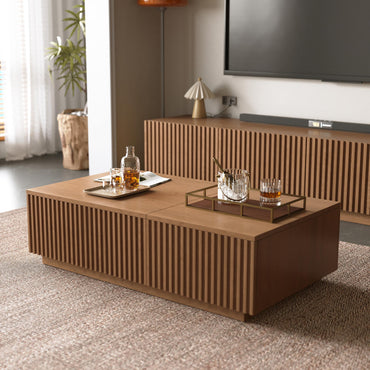 Lift Top Coffee Table with Storage 51.1" Solid Wood Drawers & Sliding Tray