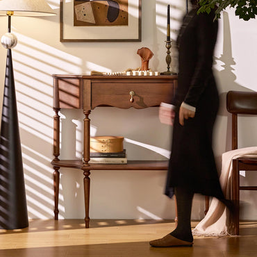 Gael Vintage Entryway Console Table with Drawer & Shelf, Black Mid-Century Hallway Table