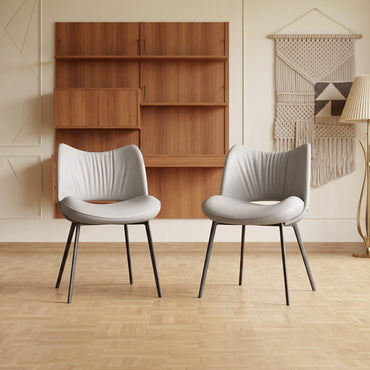 Modern Upholstered Dining Chairs Set of 2 with Curved Backrest & Carbon Steel Legs