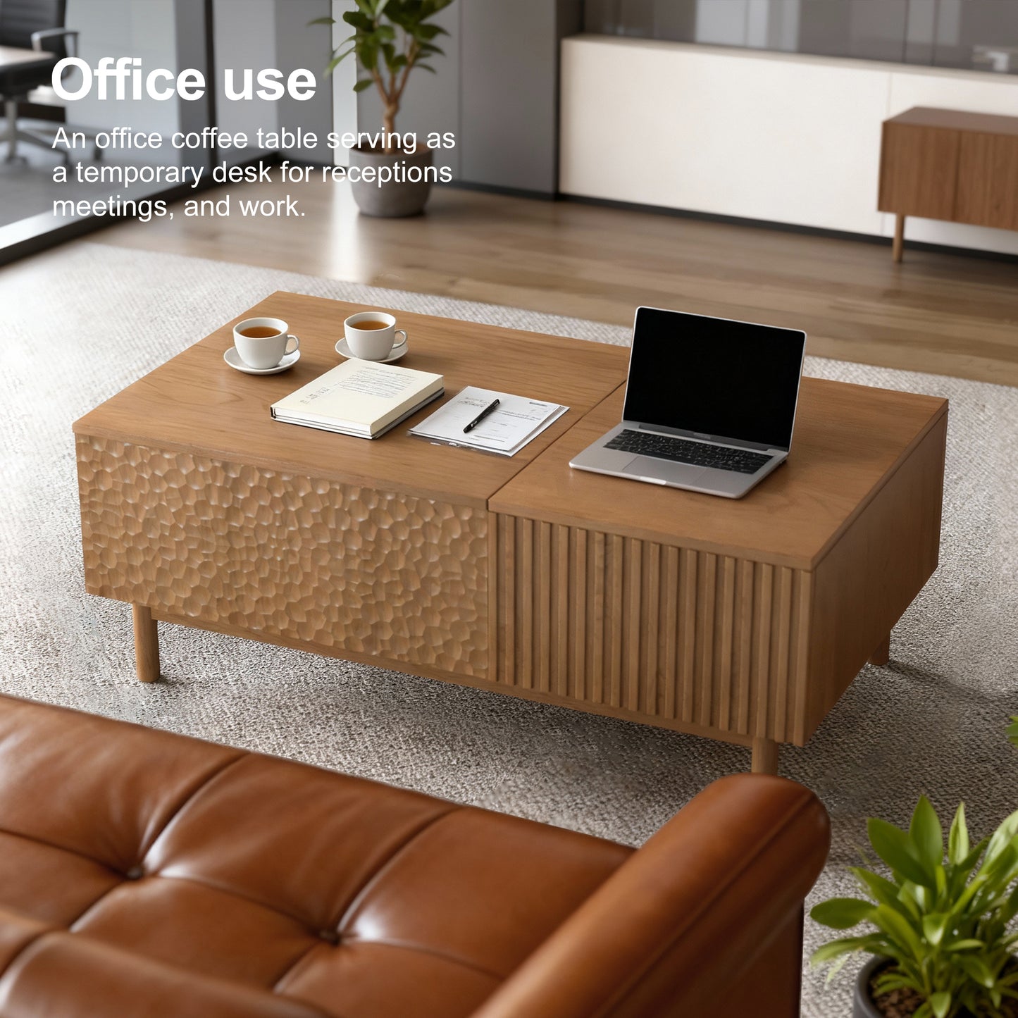 Coffee Table T35-FK-M001 Mid-Century Modern Lift-Top Desk Adjustable Shelves