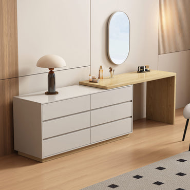 Modern Swivel Desk 98.5" with Extendable Tabletop & 6-Drawer Storage