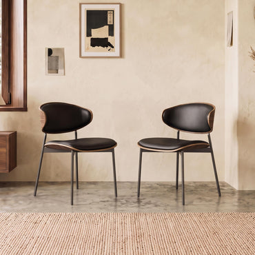 Mid-Century Modern Upholstered Dining Chair (Set of 2) Black