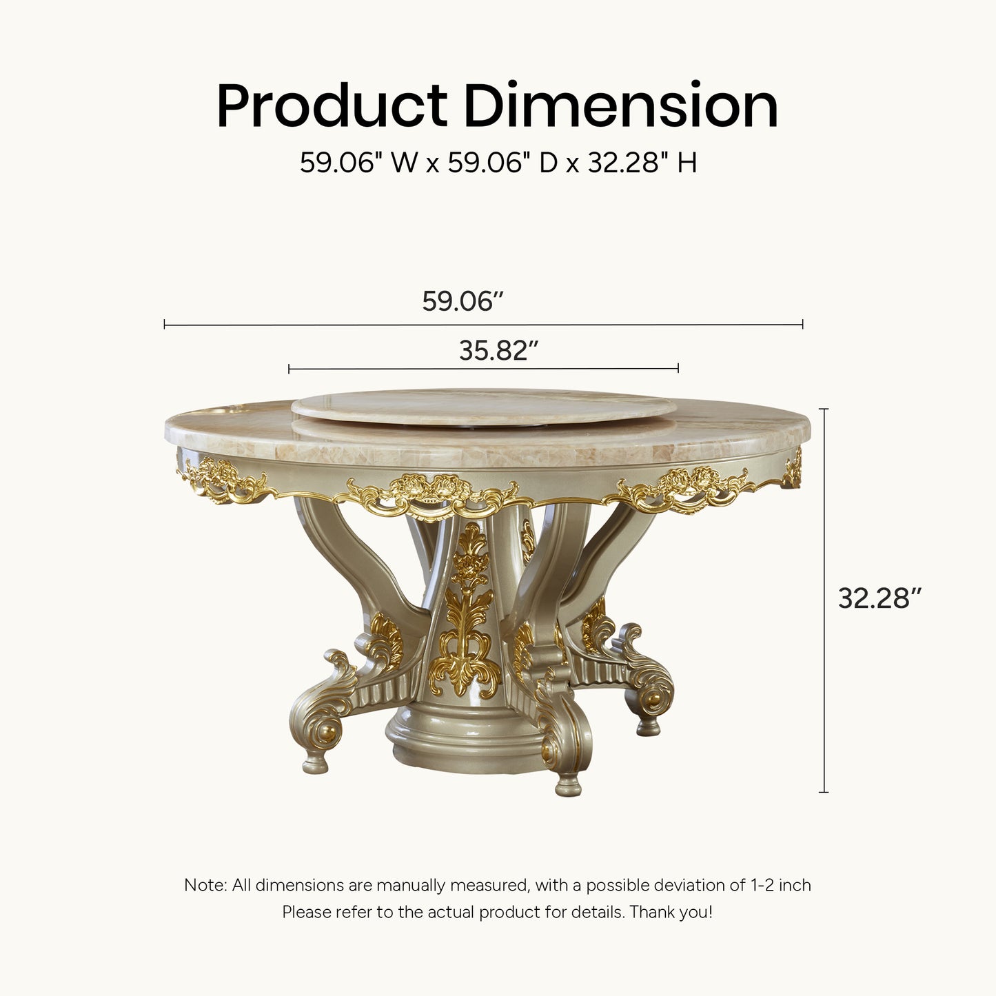 Royale Opulence Round Dining Table with Lazy Susan – French Palace Dining Collection
