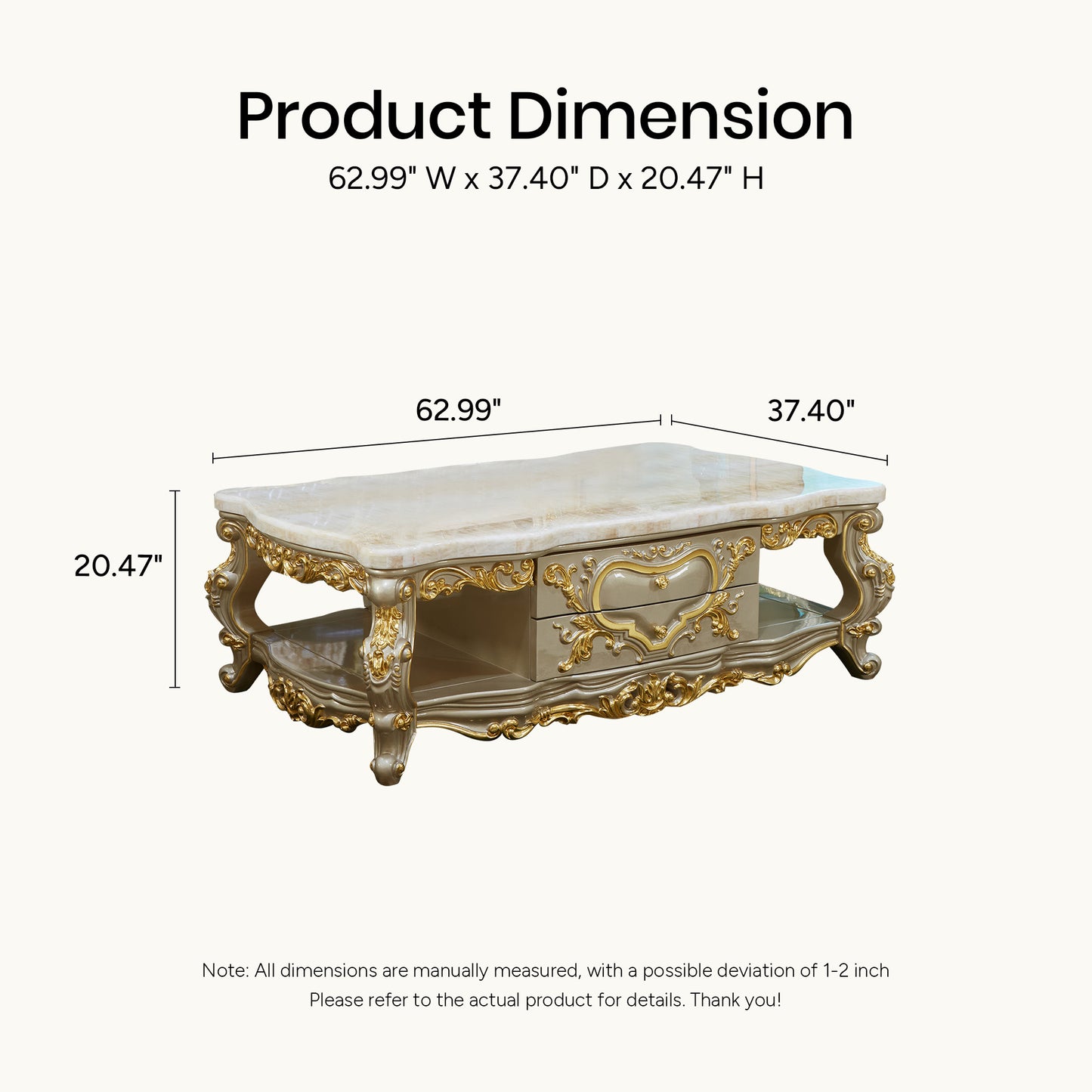 Château Lumière Coffee Table – French Rococo Coffee Table with Storage