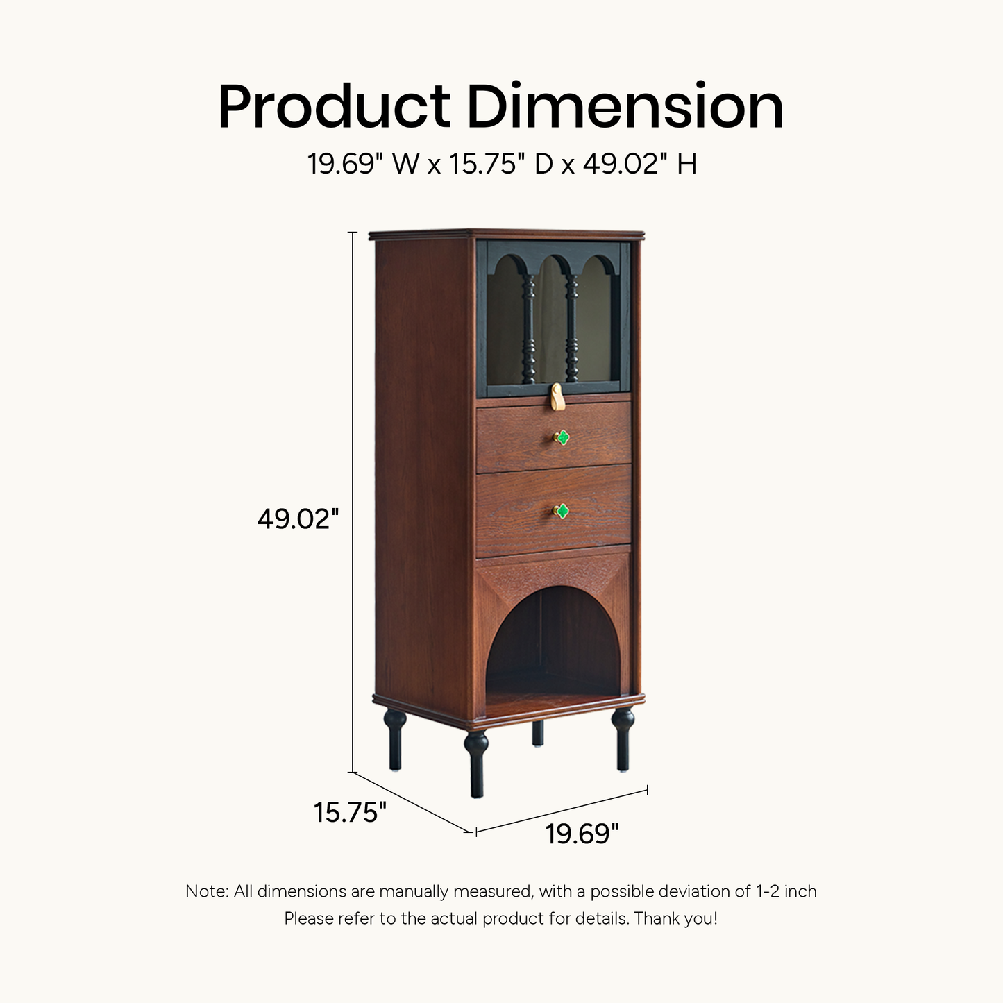 Gael Vintage Tall Storage Cabinet with Glass Display and Drawers