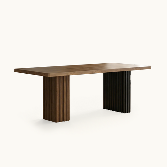 Mid-Century Modern Dining Table 70.8" with Ribbed Pedestal Base & Spacious Tabletop