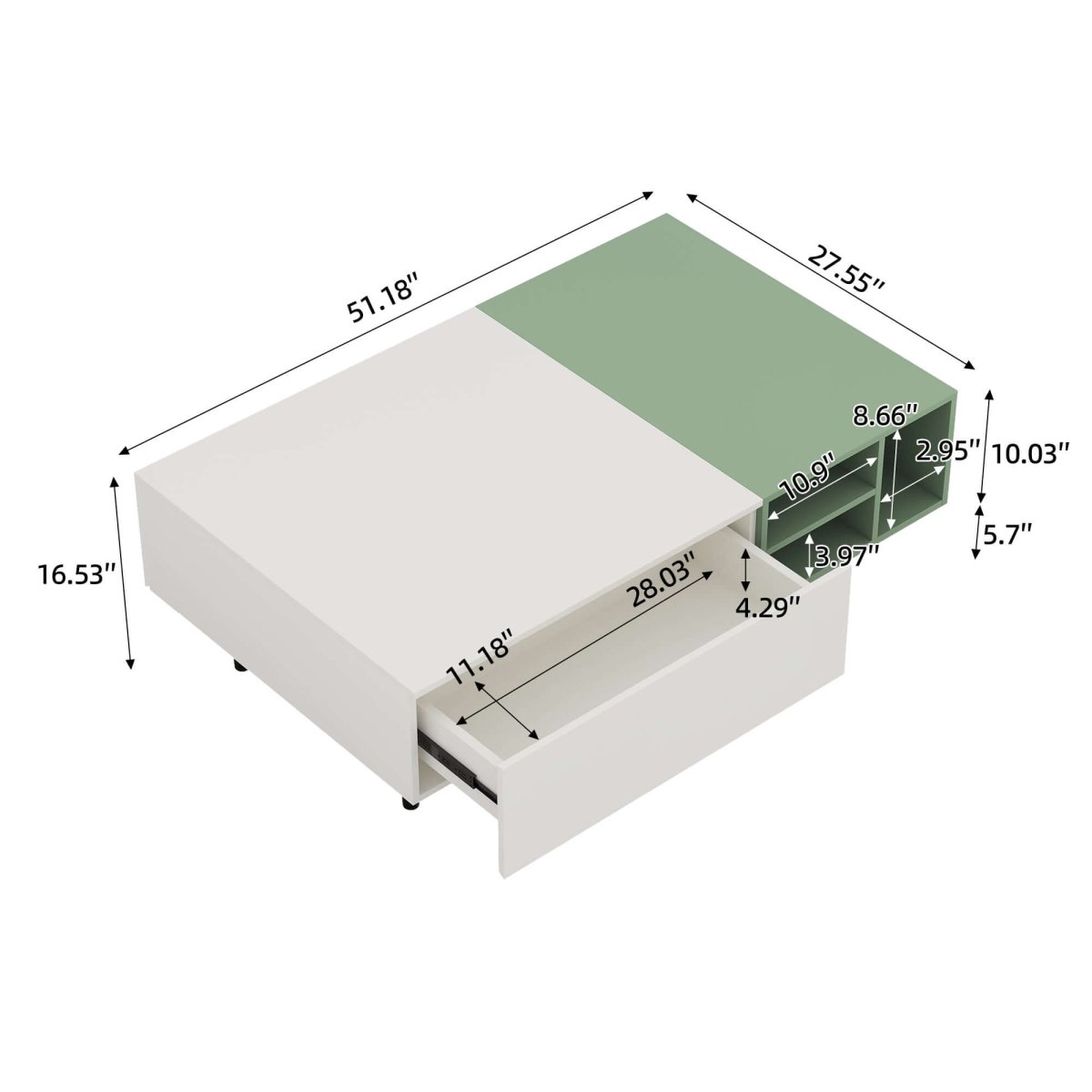 Coffee Table T34 - FK - M001 Modern Two - Tone Tabletop Spacious Storage 51.18" - FamiDear