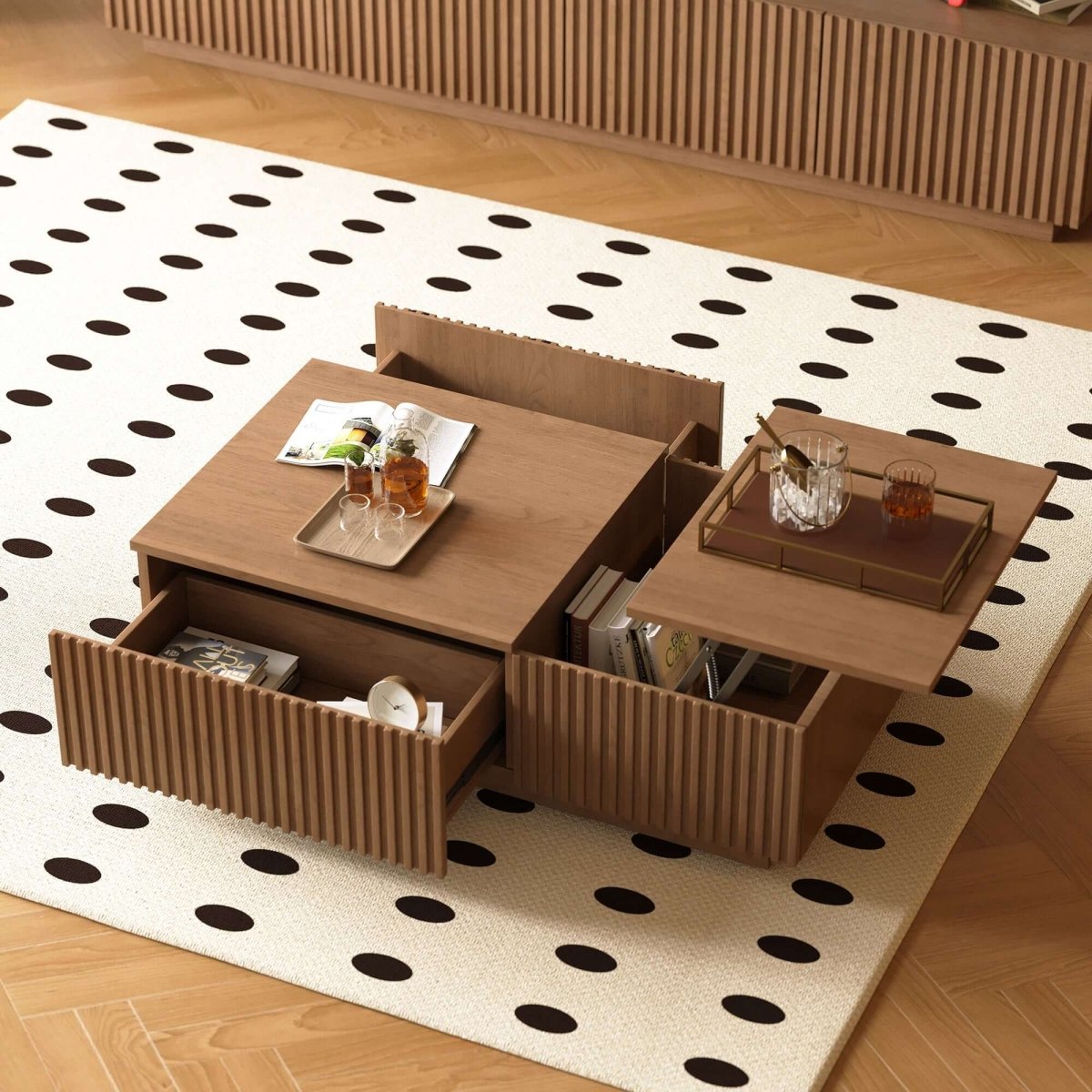 Coffee Table T36 - FK - M001 Mid - Century Modern Lift - Top Desk Smooth - Glide Drawers 51.1" - FamiDear