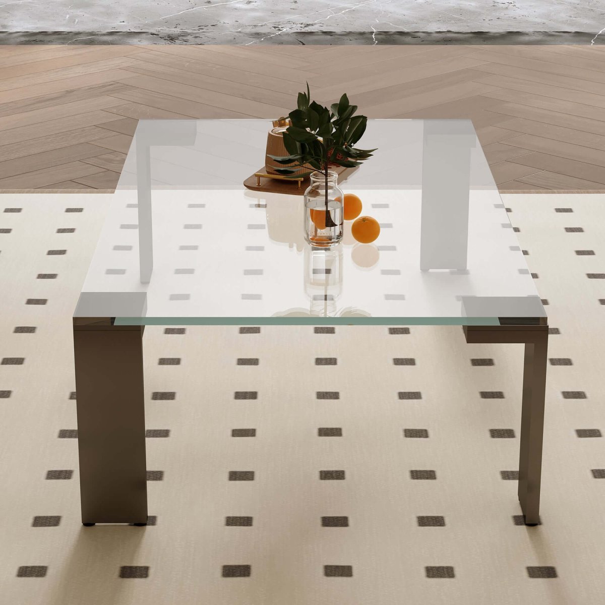 Coffee Table T39 - FK - M001 Modern Glass Hardware Material 47.2" - FamiDear