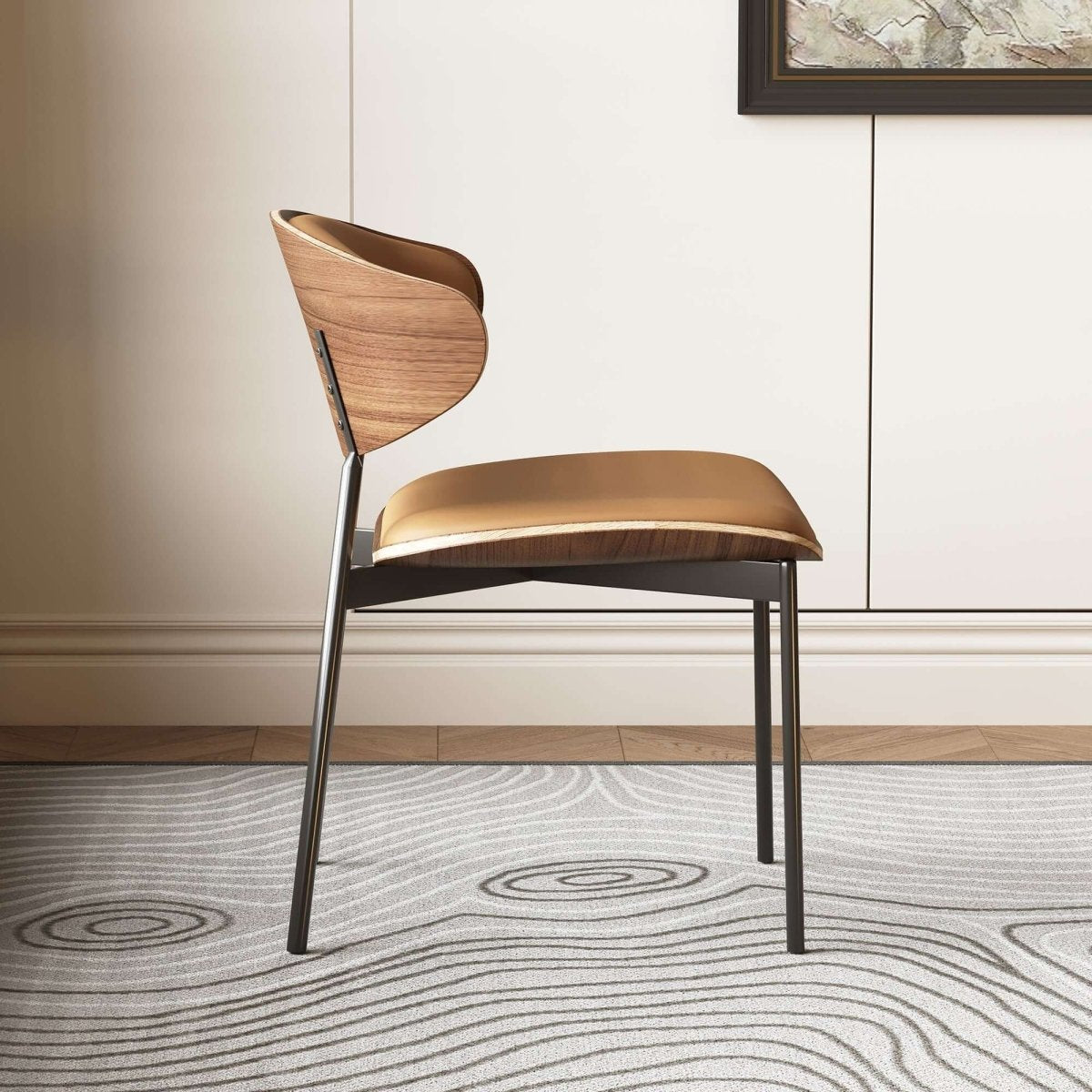 Dining Chair D56 - FK - M001 Mid - Century Modern Walnut Wood Upholstered Seat (Set of 2) - FamiDear