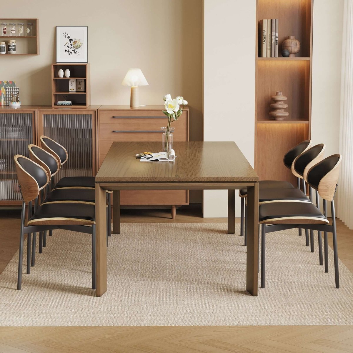 Dining Table D43 - FK - M001 Mid - Century Modern Solid WoodGenerous Tabletop Space 70.87" - FamiDear
