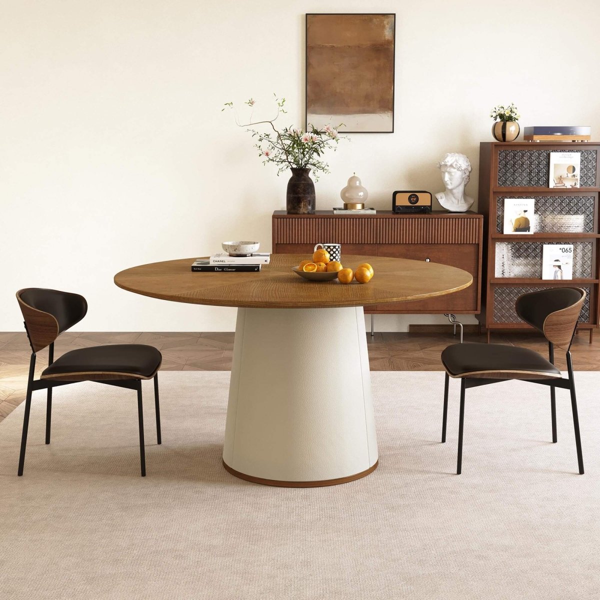 Dining Table D45 - FK - M002 Mid - Century Modern Leather - Wrapped Base 59.05" - FamiDear