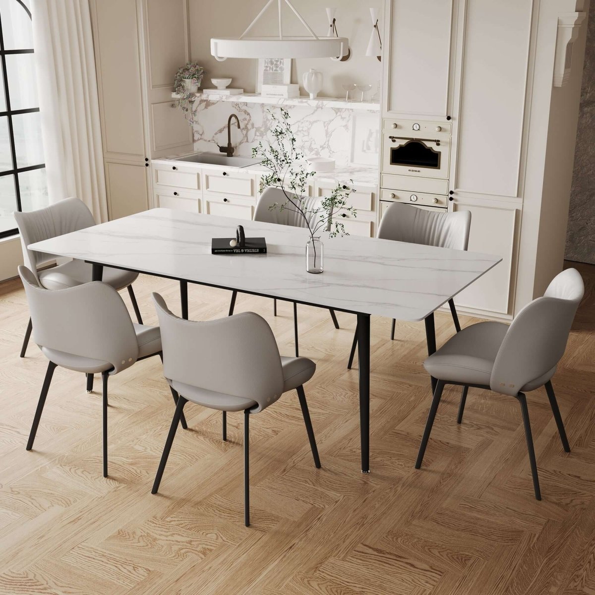 Dining Table D49 - FK - M001 Modern Marble Tabletop 70.8" - FamiDear