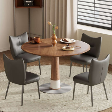 Dining Table D52 - FK - M001 Modern Round Walnut Wood Metal Base 47.2" - FamiDear