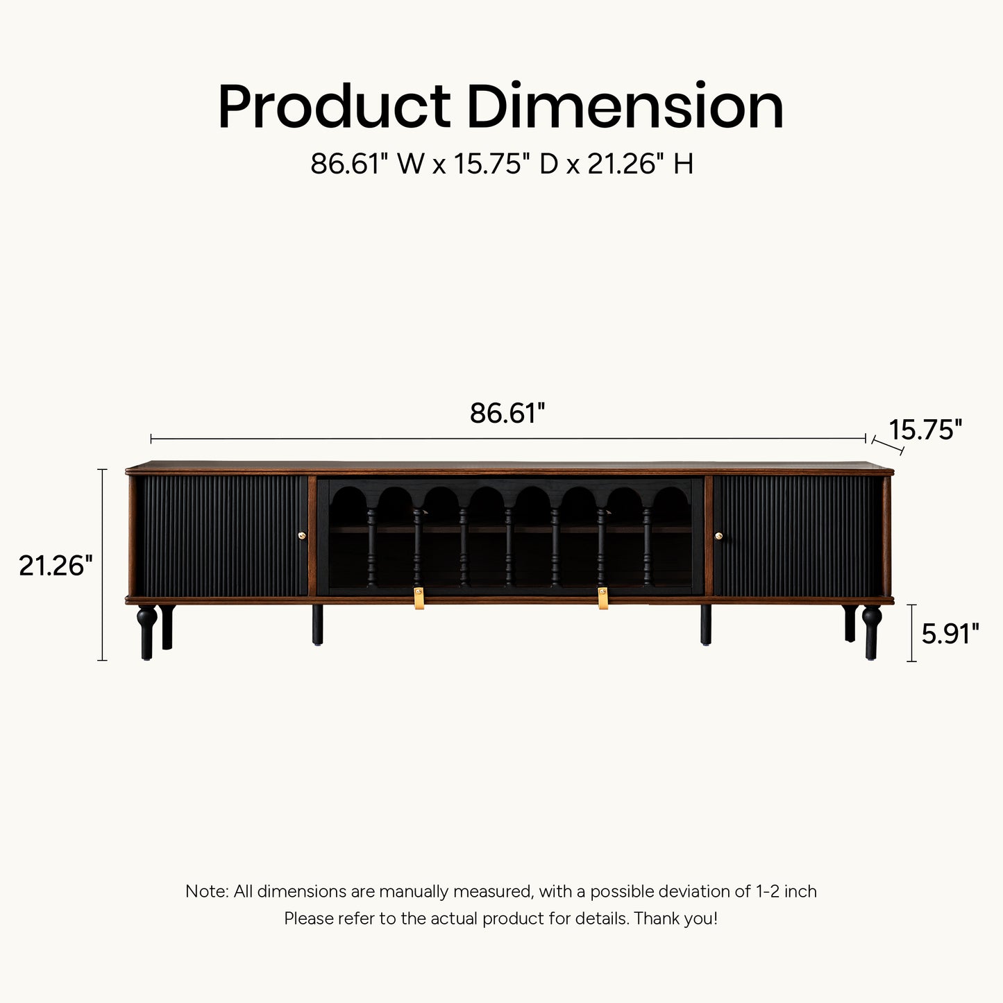 Gael Vintage TV Stand with Glass Display Cabinet, Mid-Century Walnut Media Console