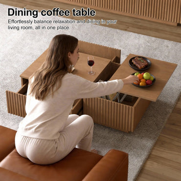 Lift Top Coffee Table with Storage 51.1" Solid Wood Drawers & Sliding Tray - FamiDear