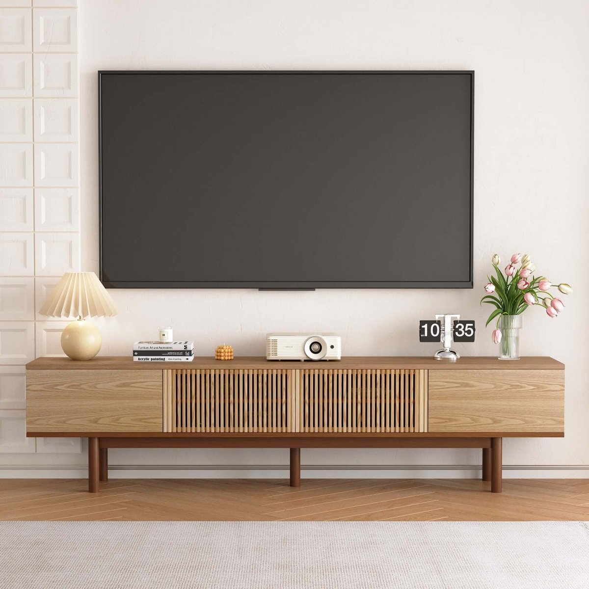 TV Stand T02 - GK - M001 Mid - Century Modern Cable Management 4 - Door 86.6" - FamiDear