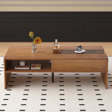 Coffee Table YKLCJ-001 Mid-Century Modern LED Lights Spacious Storage 51.18"