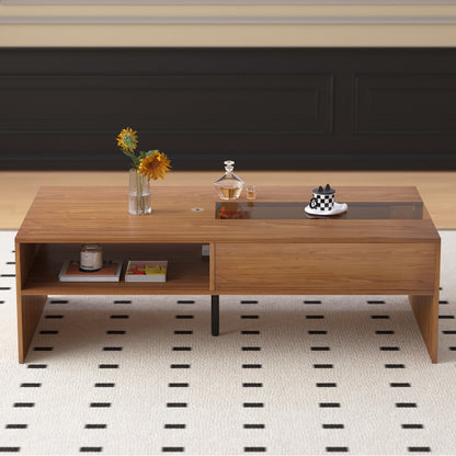 Coffee Table YKLCJ-001 Mid-Century Modern LED Lights Spacious Storage 51.18"