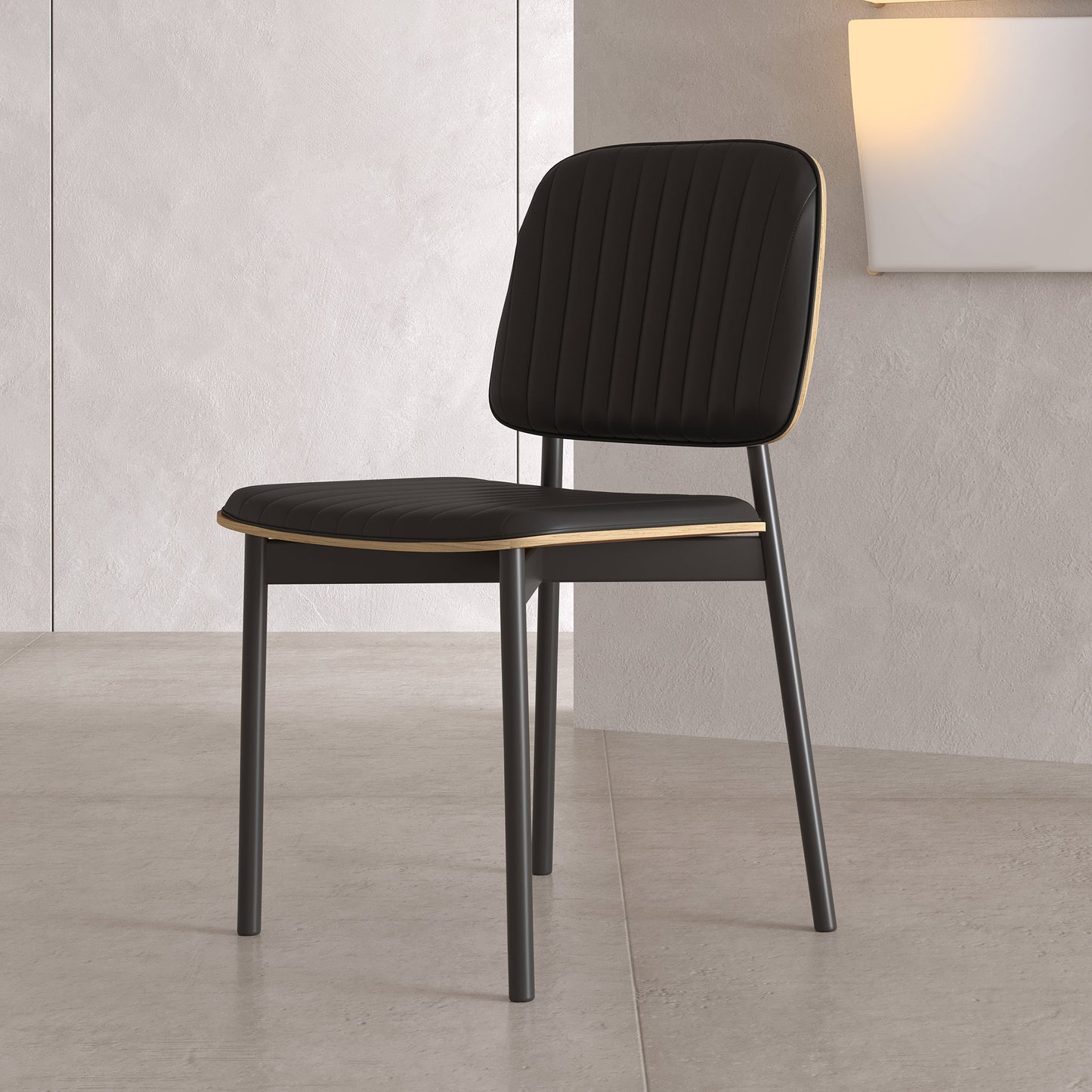 Set of 2 Modern Dining Chairs with Black Leather Seats and Metal Legs, Stylish and Comfortable for Home or Office