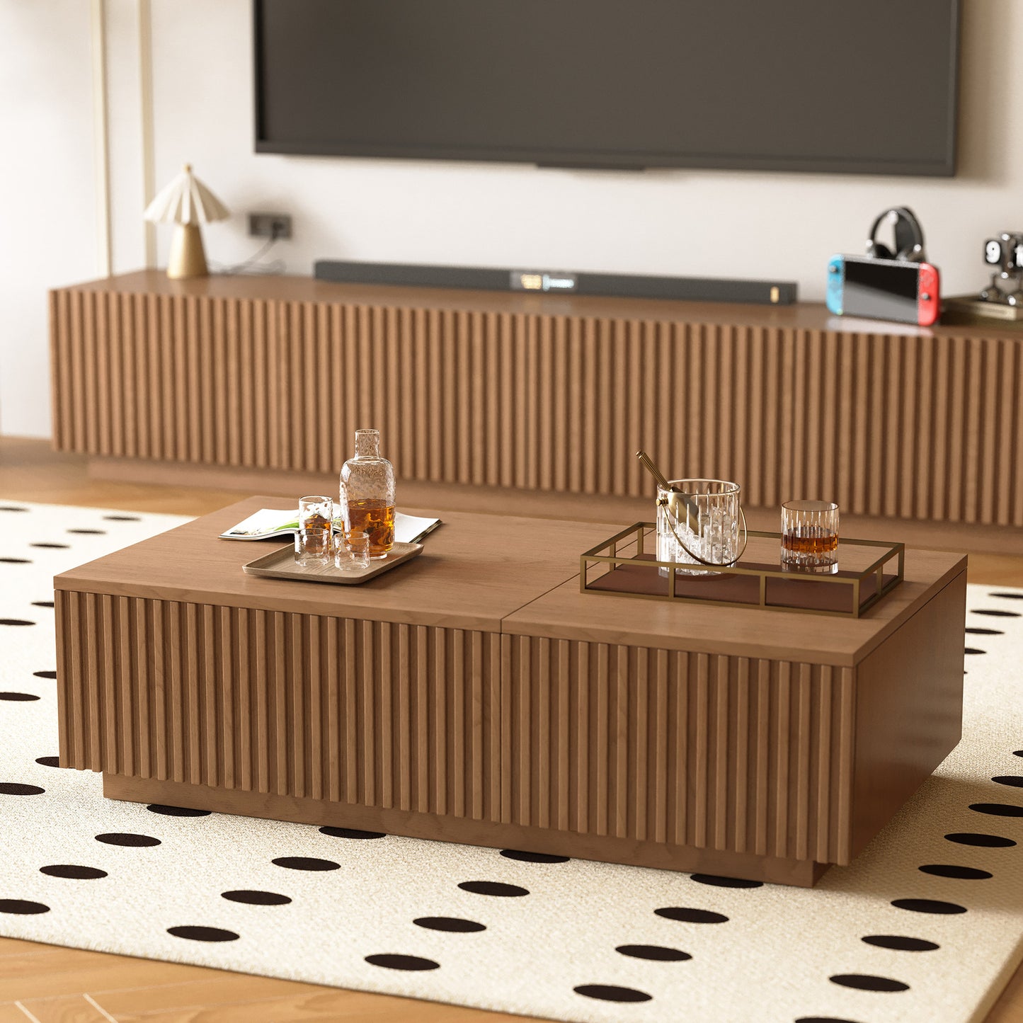 Coffee Table GPJCJ725 Mid-Century Modern Lift-Top Desk Smooth-Glide Drawers 51.1"