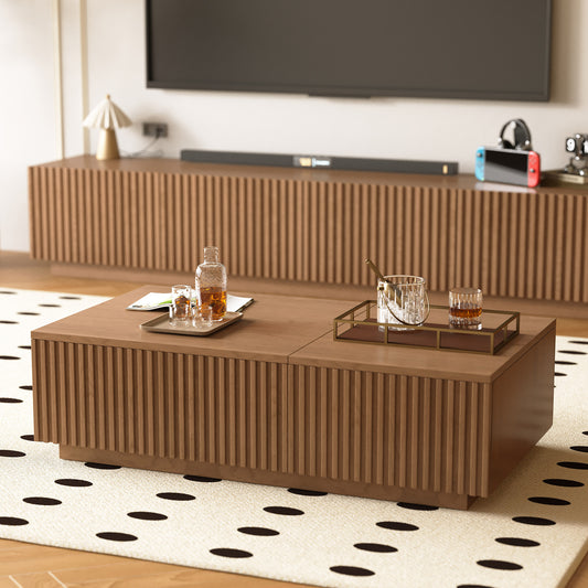 Coffee Table GPJCJ725 Mid-Century Modern Lift-Top Desk Smooth-Glide Drawers 51.1"