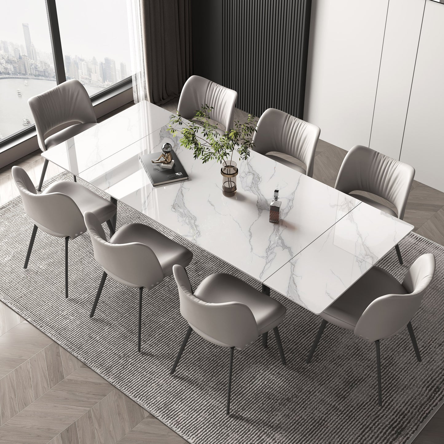 Dining Table WNSH1868 Modern Can Seat 6-10 People Extendable 62.9" to 94.4"