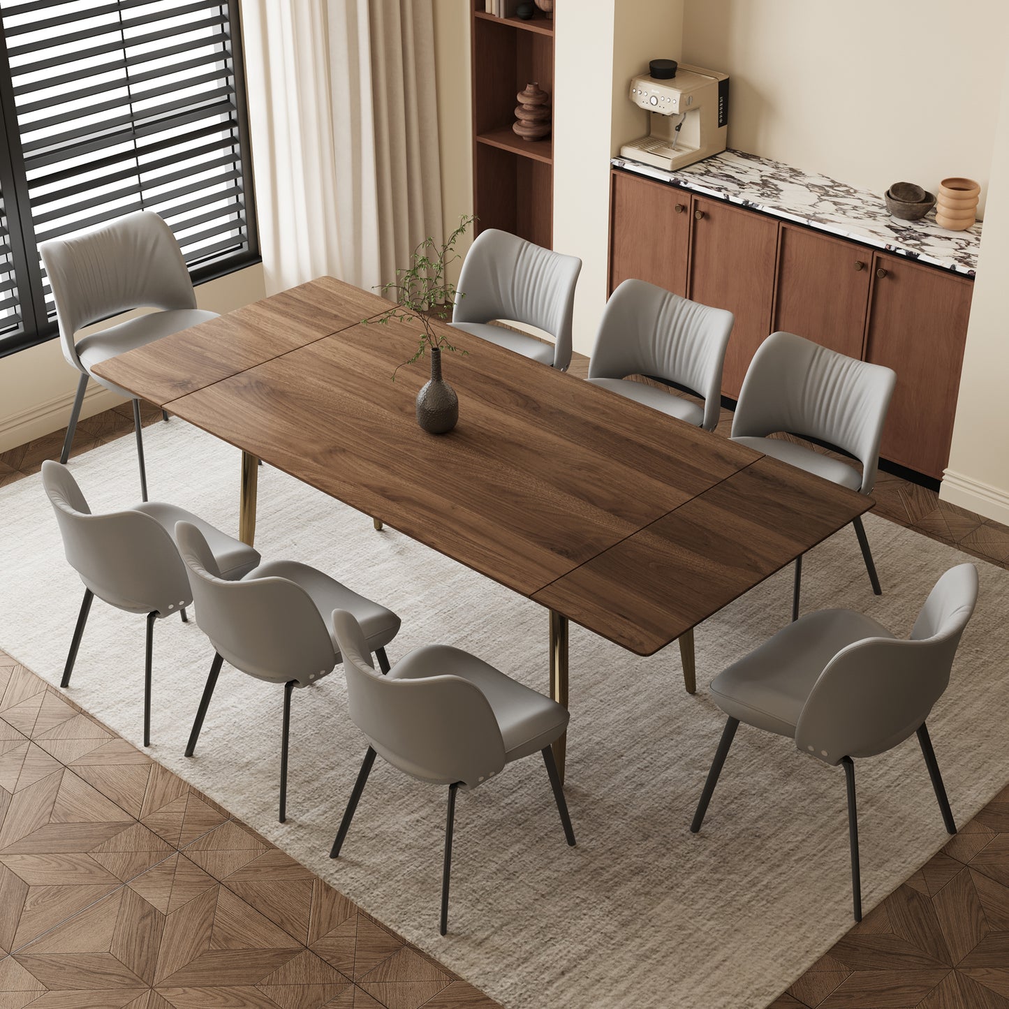 Dining Table XNSH1055 Mid-Century Modern Walnut Wood Extendable 62.9" to 94.4"