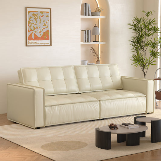 Comfortable White Leather Sofa for Living Room, 95.2" Length
