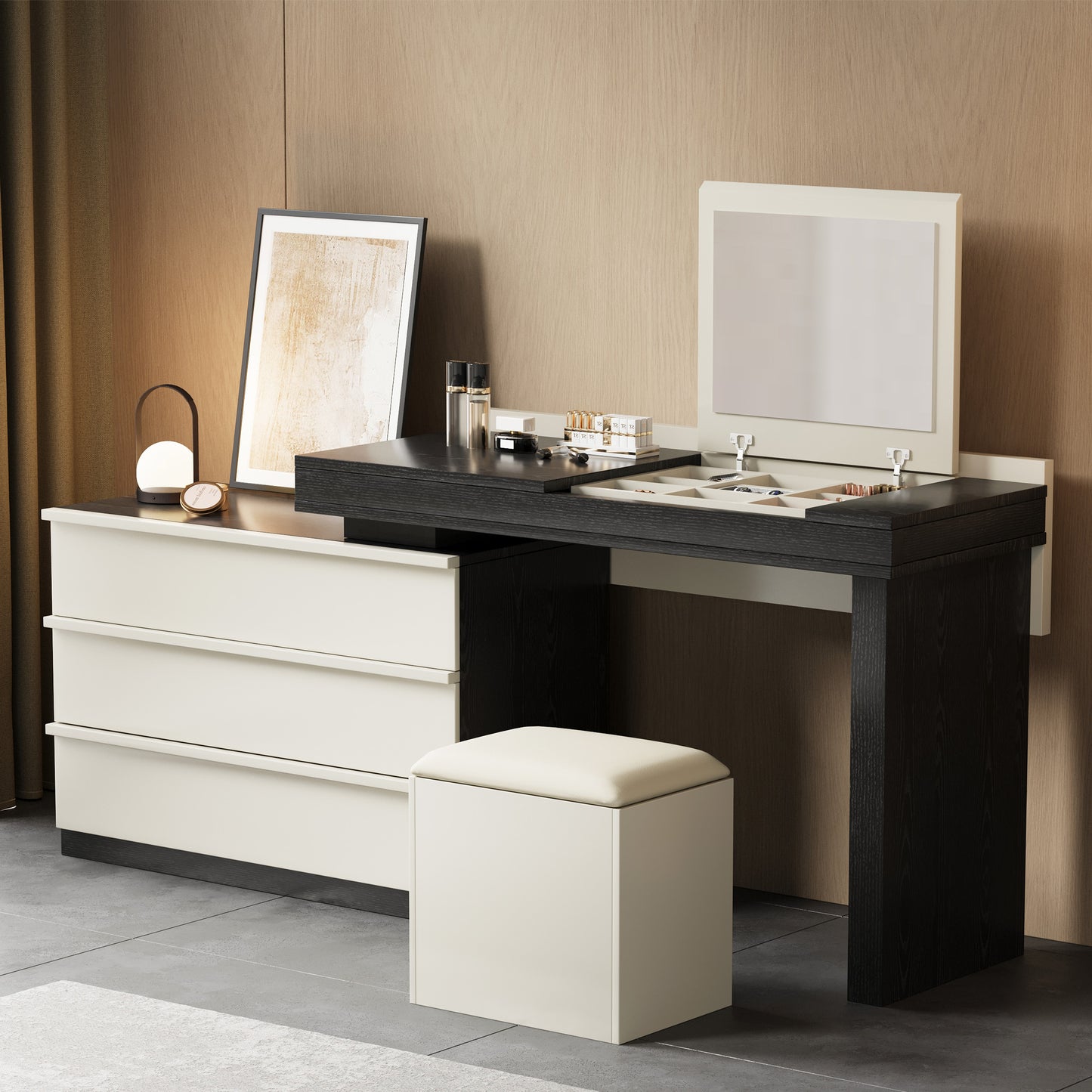 Dresser SZT218A22 Modern Swivel Desk Top with 3 Drawers