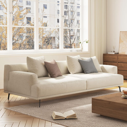 82.6" Beige Modern Sofa, Fabric Upholstery with Wood Frame, Minimalist Couch for Living Room and Apartment