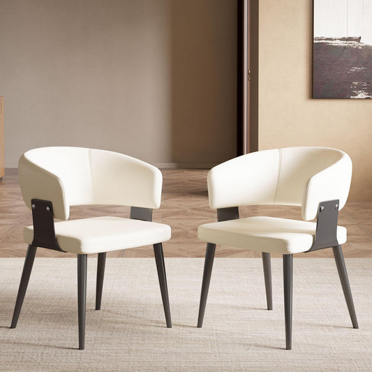 odern leather decorative chair, set of two, beige color