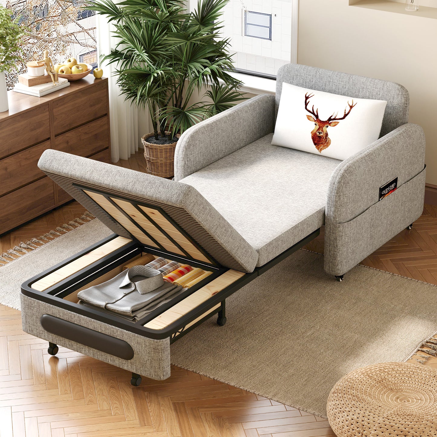 Folding sofa bed suitable for small spaces - gray/white single Japanese-style sofa bed with folding bed function, ideal for RV and studio apartments