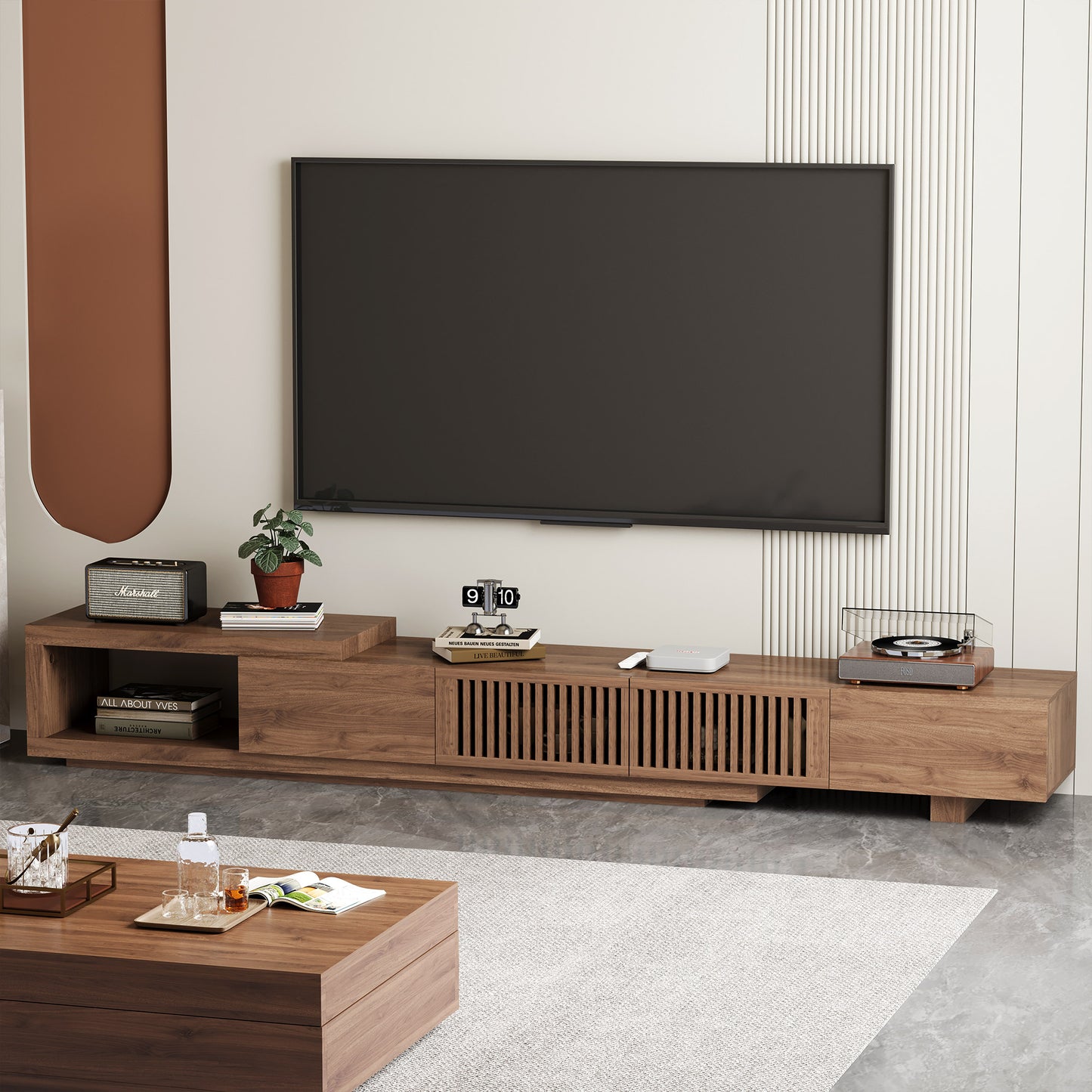 TV Stand LSDSG2M Mid-Century Modern Cable Management Scalable Design 78.54"-103"