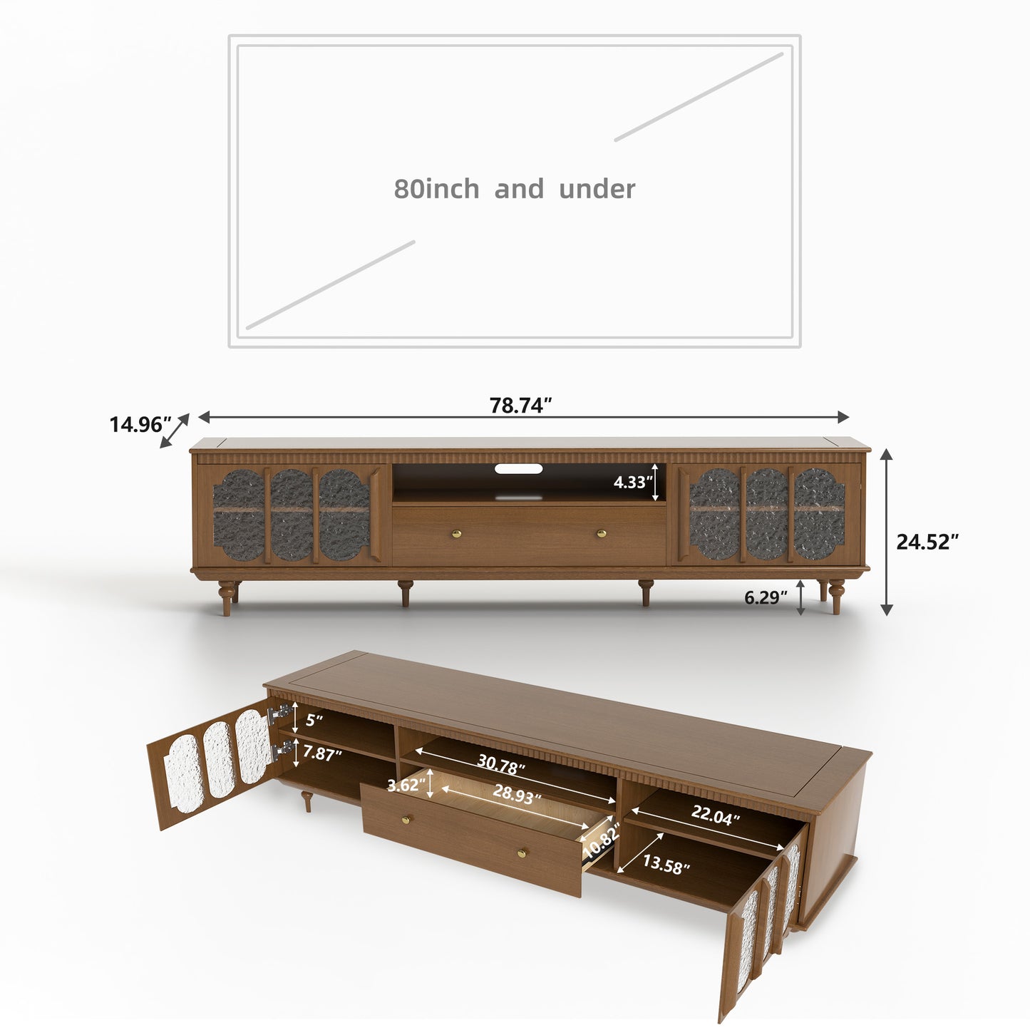 TV Stand DSG2183 Mid-Century Modern Cable Management Spacious Storage 78.74"