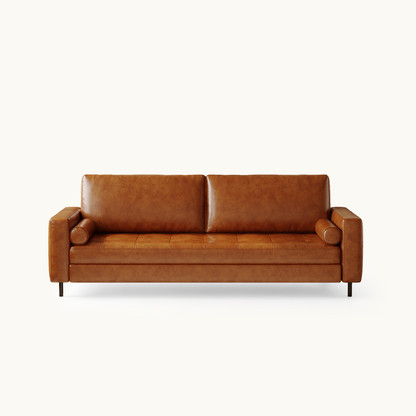 Mid-Century Modern Faux Leather Sofa 80.31" with Solid Larch Wood Frame
