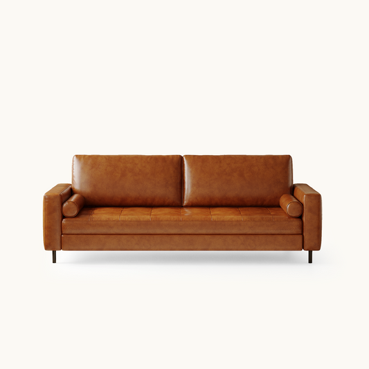 Mid-Century Modern Faux Leather Sofa 80.31" with Solid Larch Wood Frame